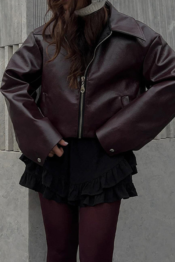 HCR1174 Cropped Faux Leather Jacket Outerwear