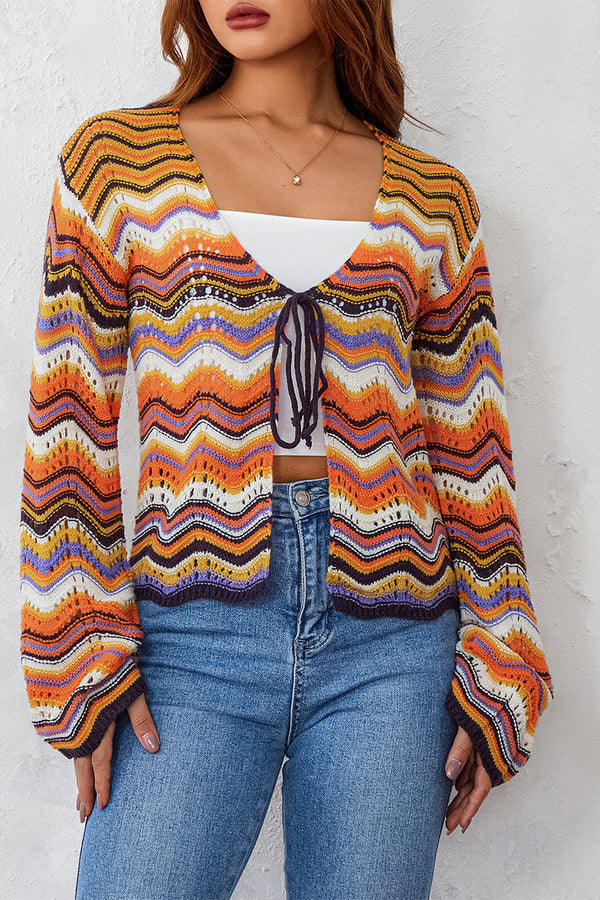 WS3223 Rainbow Stripe Crochet Shirt Top Outerwear