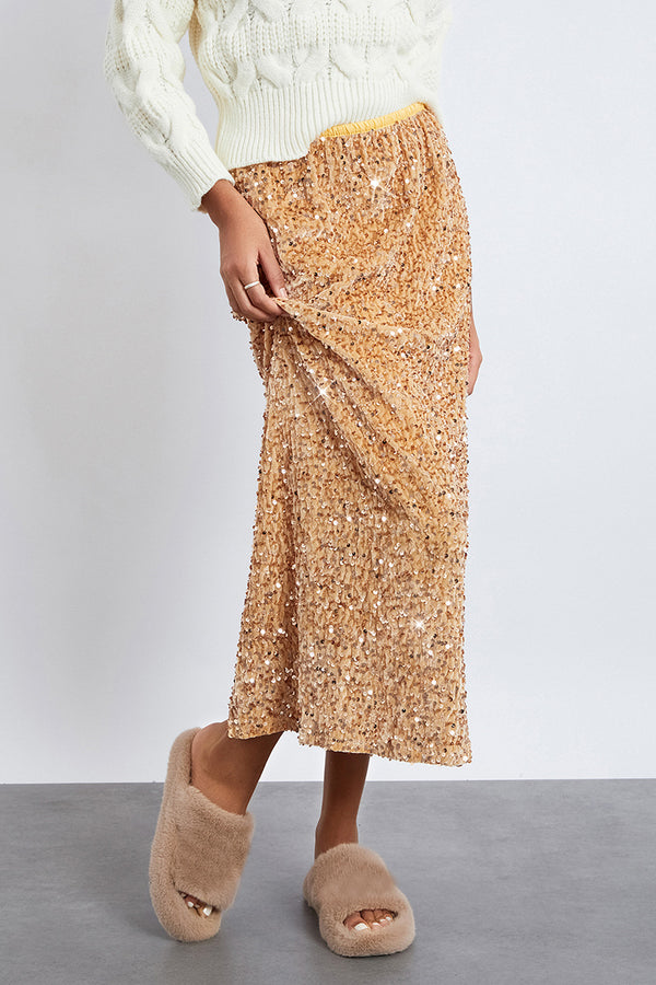 QS3303 Sequins Long Skirt