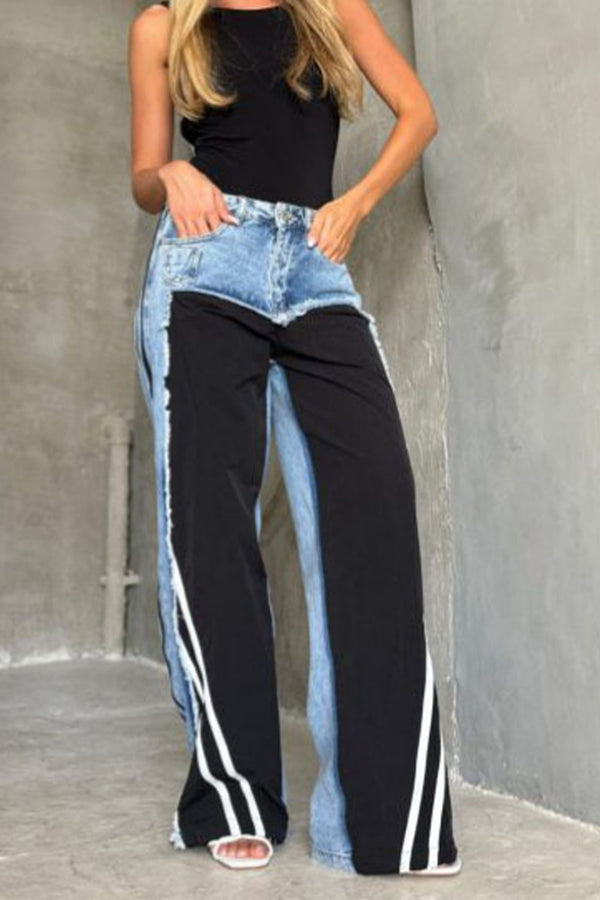 HPT1179 Dual Tone Split Denim Pants