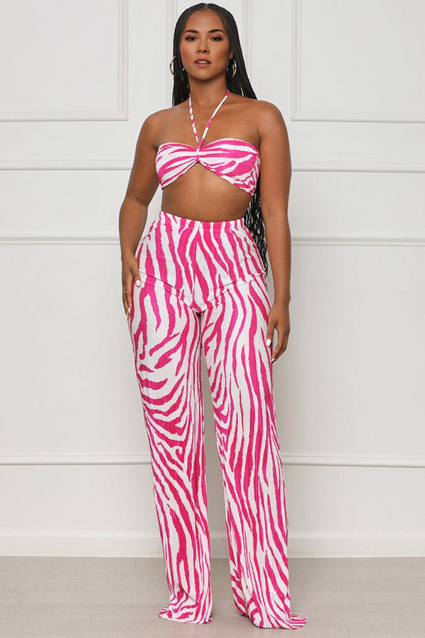 UC496 Pleats Wide Leg Pants Set