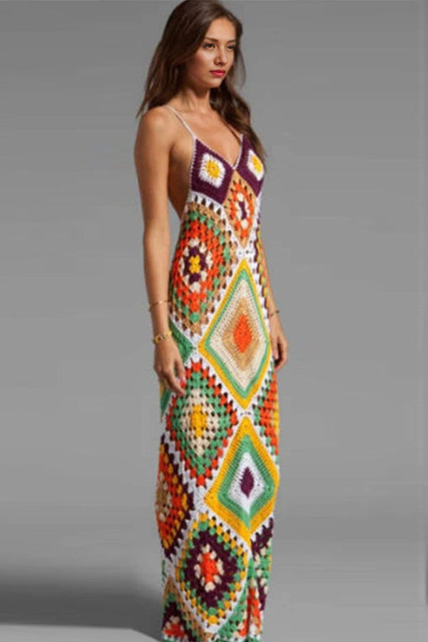 BD677 Graphic Crochet Cami Maxi Dress