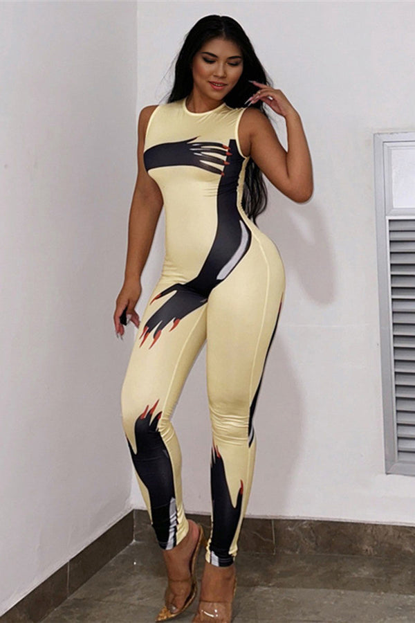 JD347 Sleeveless Graphic Jumpsuits