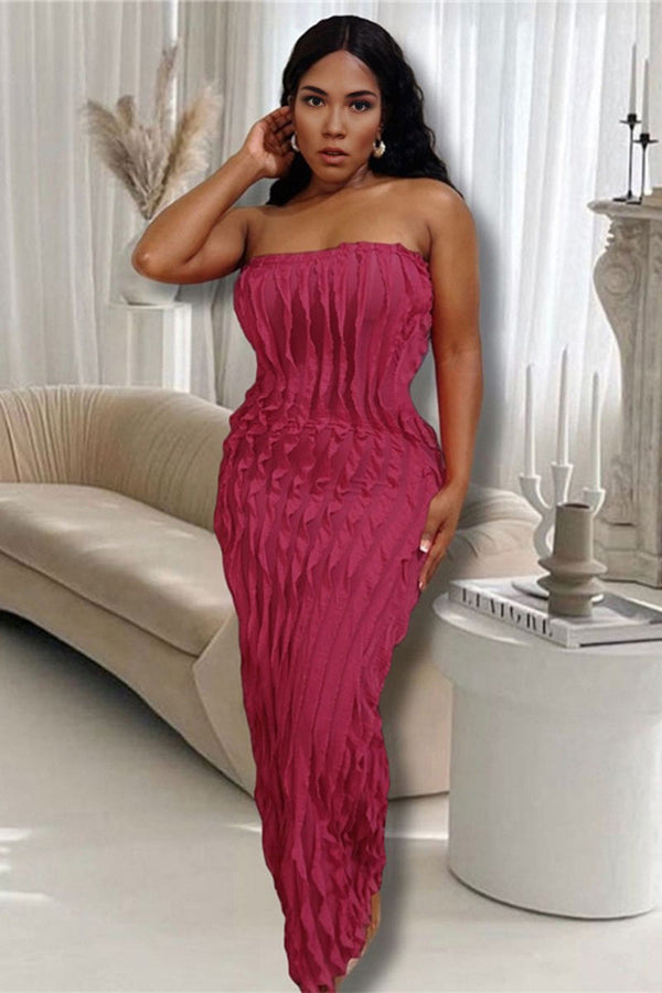 BD434 Ruffles Strapless Long Dress