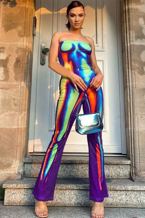 JE207 Tie Dye Strapless Jumpsuits