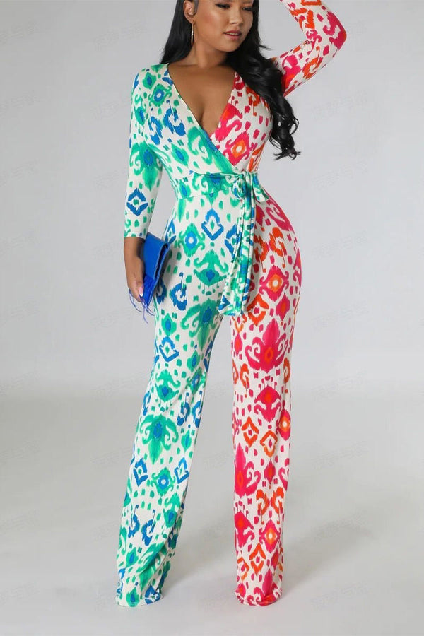 JE472 Graphic Wide Leg Jumpsuits