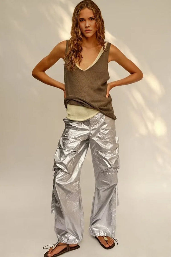 PF0218 Metallic Cargo Long Pants