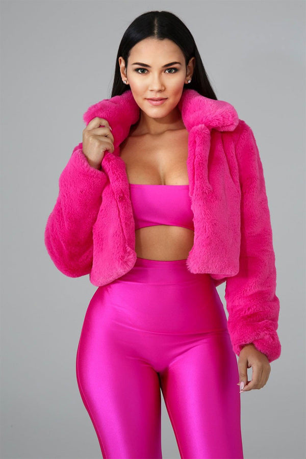 DF0309 Faux Fur Crop Jacket