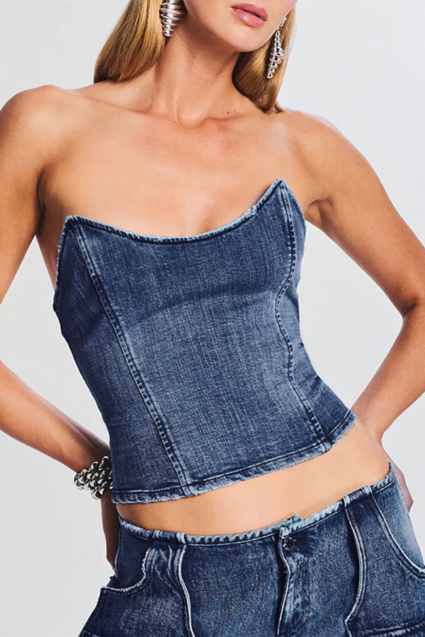 TF0412 Denim Bustier Top