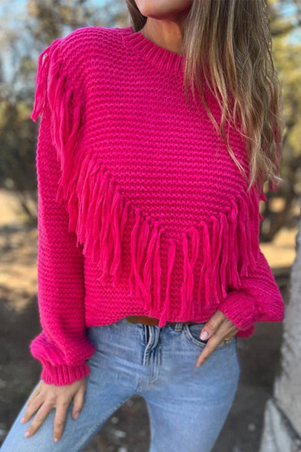 WF0491 Tassels Round Neck Sweater