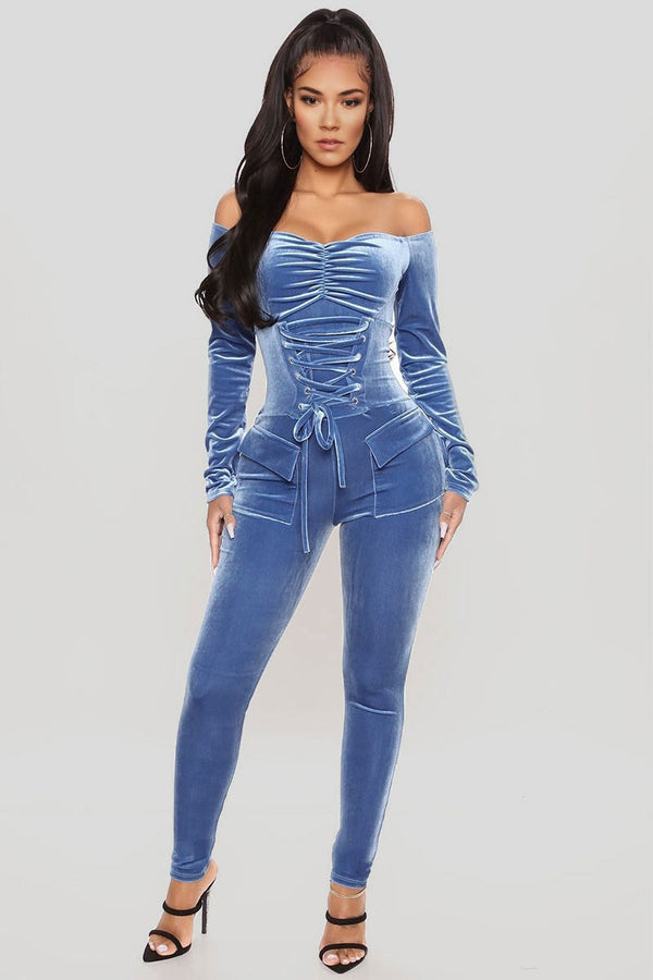 JG617 Off-Shoulder Long Sleeve Jumpsuit