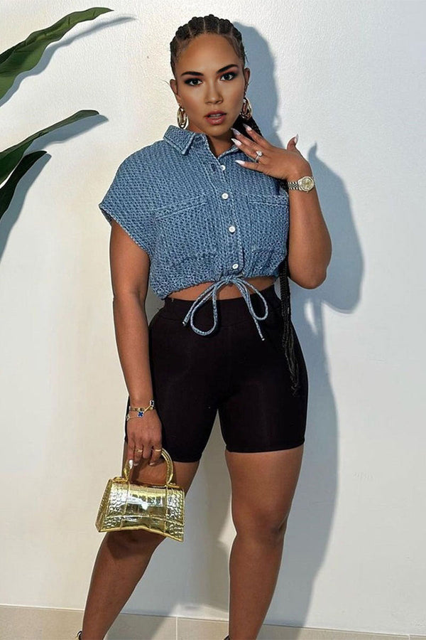 TG0196 Vintage Denim Crop Shirt