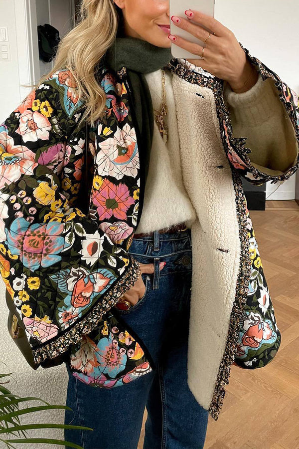 CG656 Flower Print Bell Sleeves Jacket