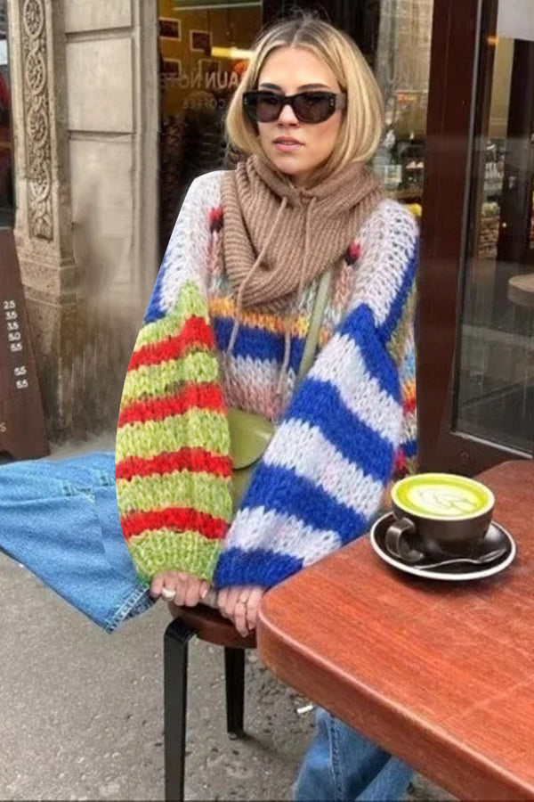 WG736 Knitted Mesh Colorful Sweater