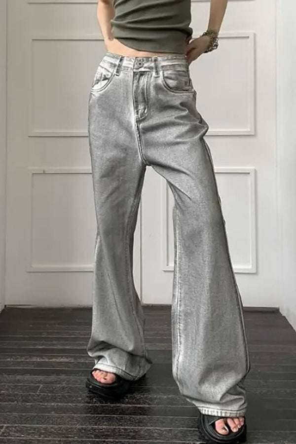 PG754 High-Waisted Wide Leg Denim Pants