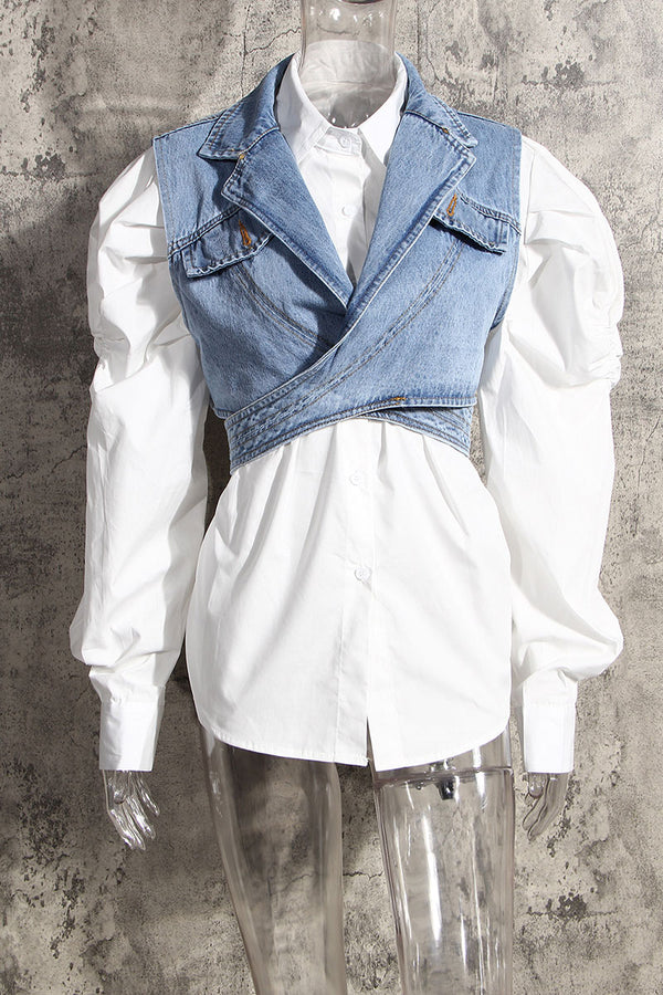 UG767 Denim Irregular Vest and Shirt Top