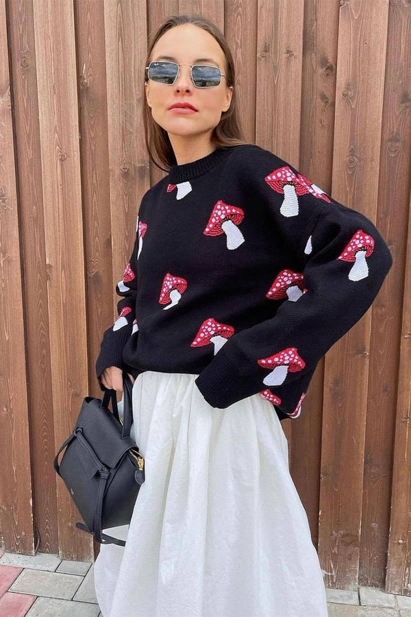 WH608 Mushroom Print Sweater