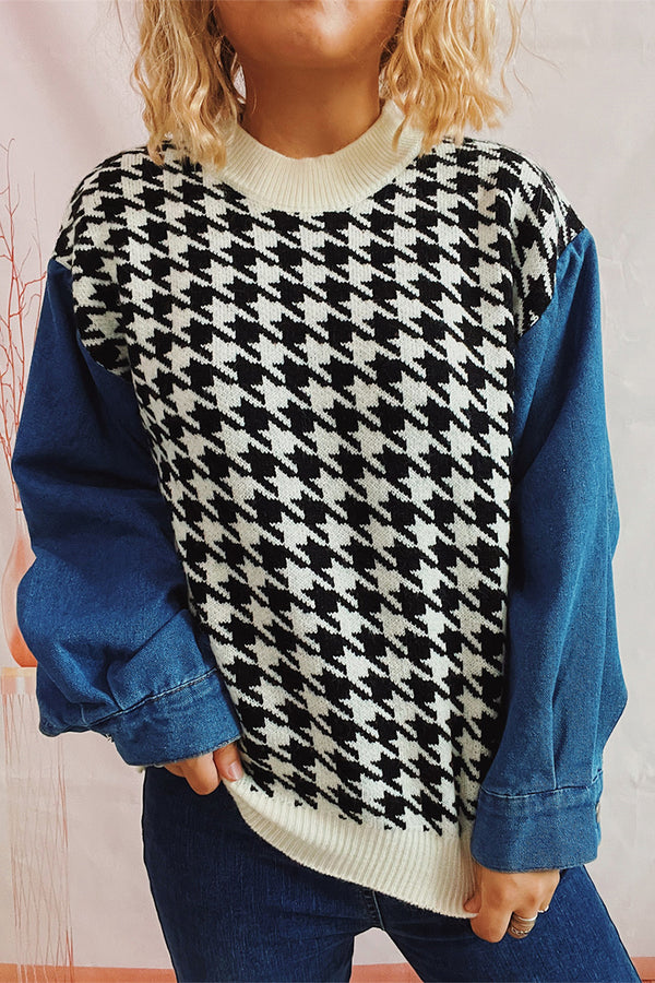 WH0295 Denim Sleeve Sweater