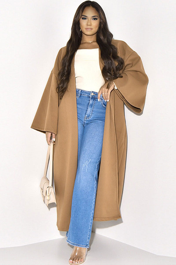 CH784 Solid Flare Sleeve Cardigan Coat