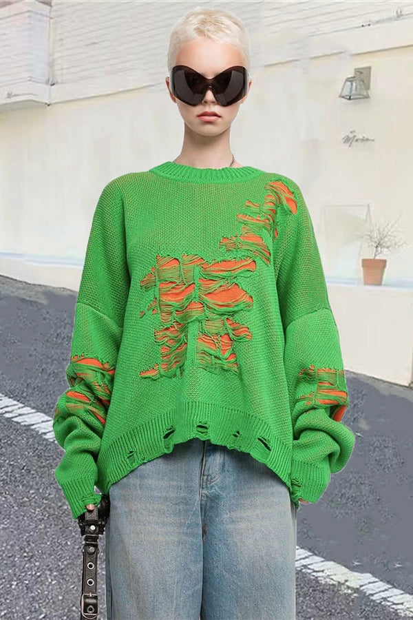 WH0489 Ripped Oversized Sweater