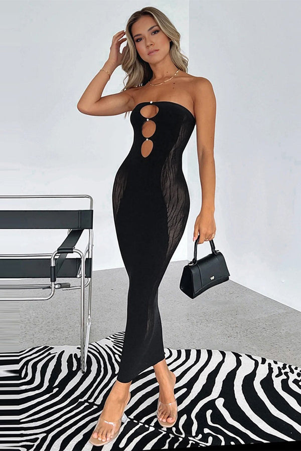 BH0501 Strapless Mesh Long Dress