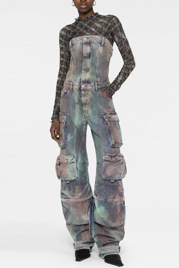 JH0507 Tie Dye Cargo Jumpsuits