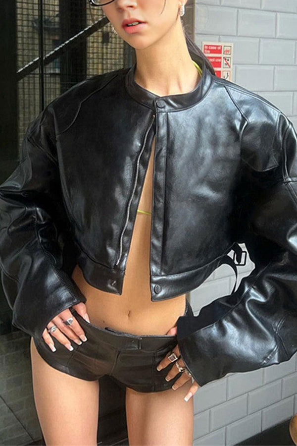 CH0586 Vegan Leather Crop Jacket