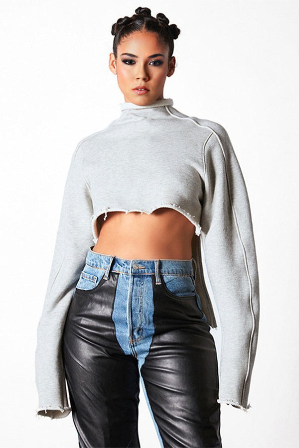 TH0589 Monk Neck Crop Sweatshirt