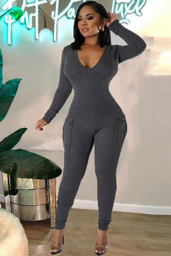 JH0580 V neck Fitted Jumpsuits