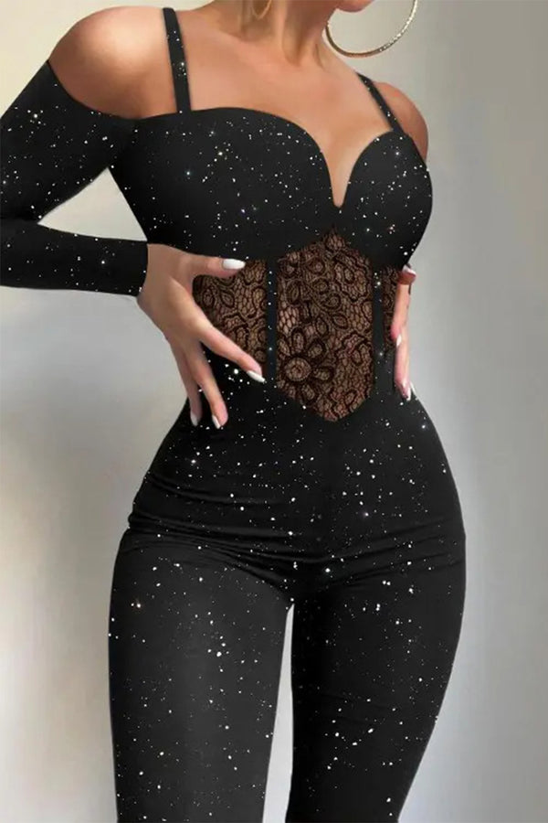 JI634 Shimmer Lace Corset Jumpsuit