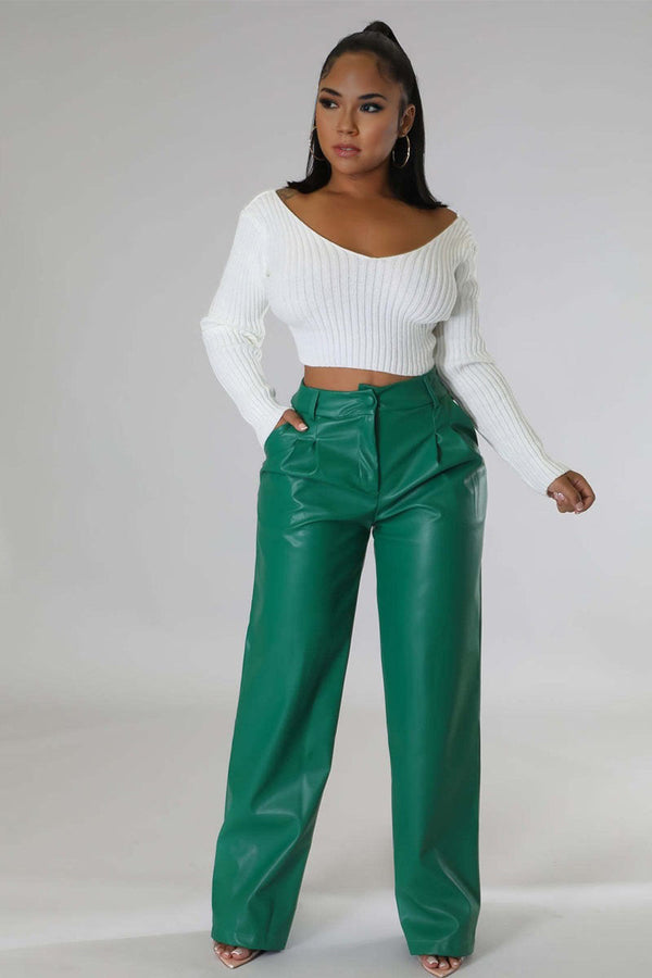 PI0239 Vegan Leather Wide Leg Pants