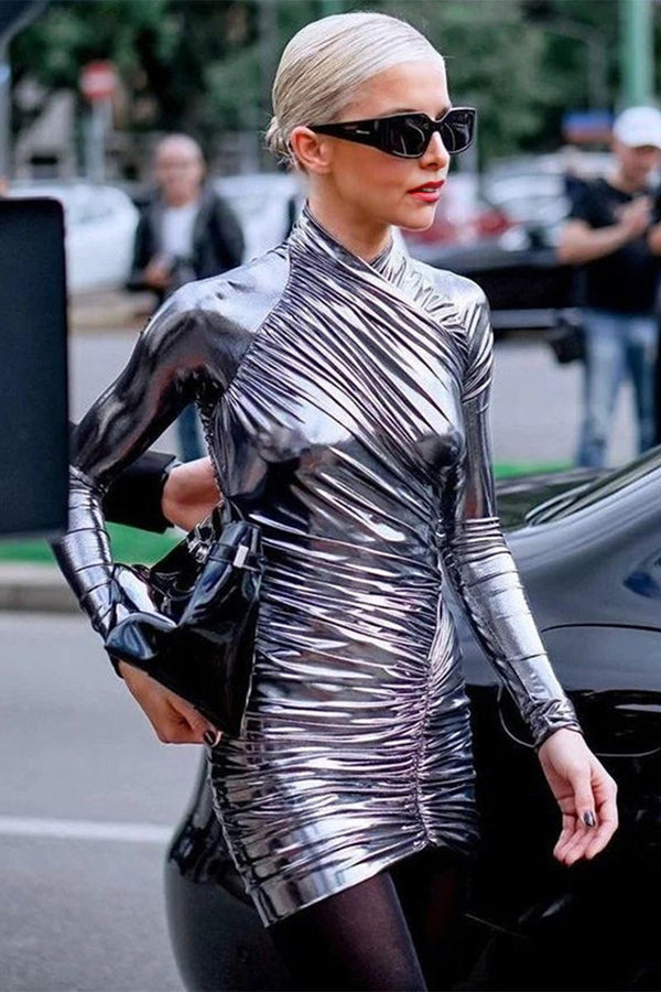 BI689 Metallic Leather Mini Dress