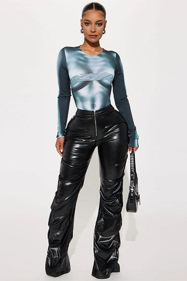 PJ604 Faux Leather High-Rise Pants