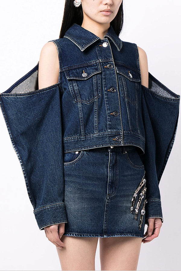 CJ0208 Cold Shoulder Denim Jacket