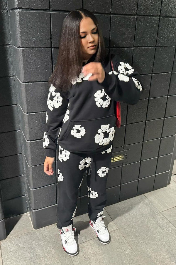 UJ0264 Floral Hoodie Tracksuit Set