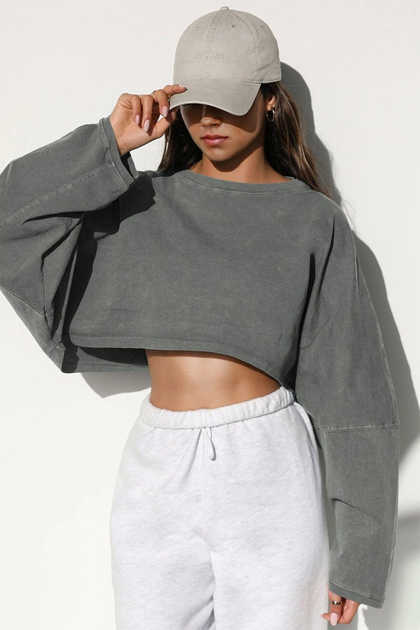 TJ631 Casual Crop Sweatshirt