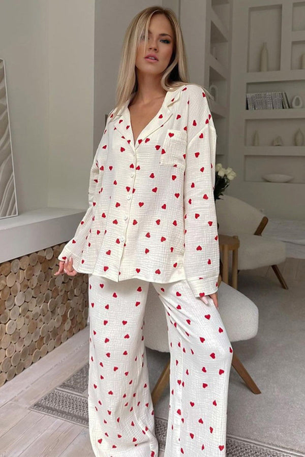 UJ0355 Hearts Cutton Pajamas Set