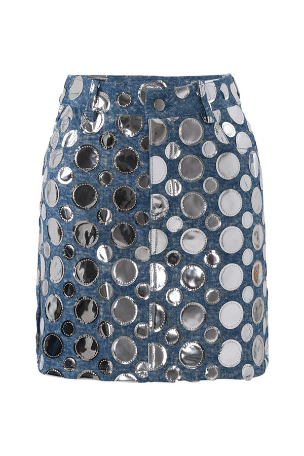 QK0509 Polka Dots Denim Skirt