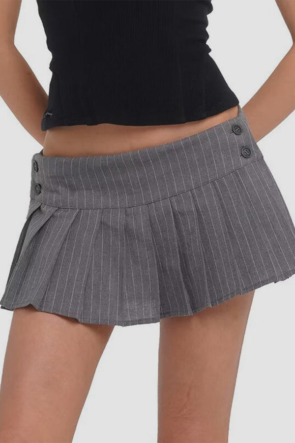 QK711 Low Waist Striped Mini Pleated Skirt