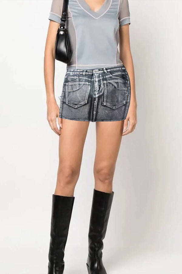 QK0696 Metallic Denim Skirt