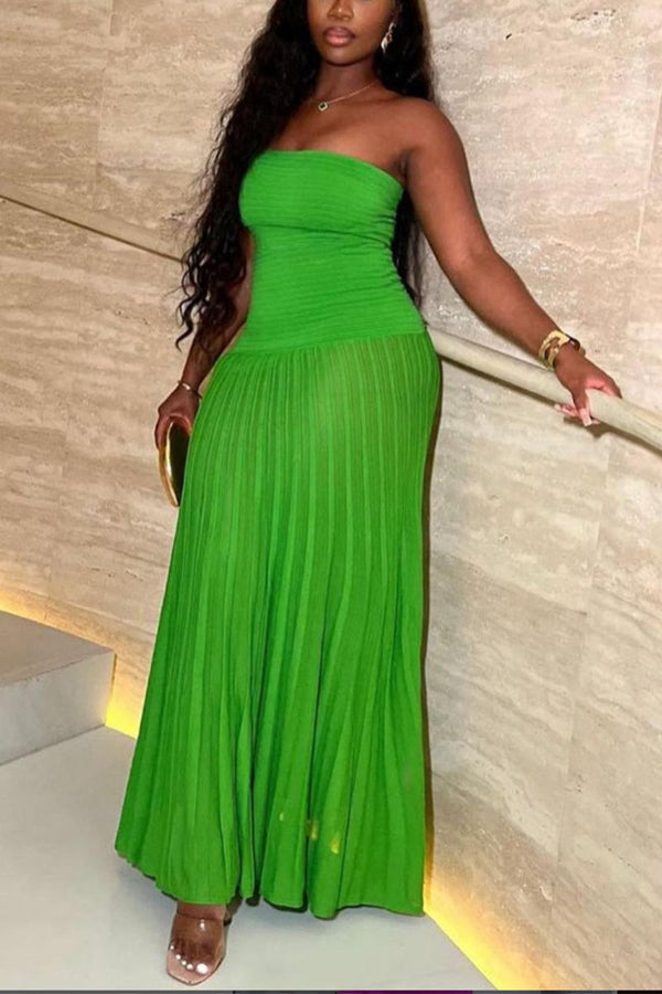 BL636 Solid Color Off-Shoulder Sleeveless Bodycon Maxi Dress