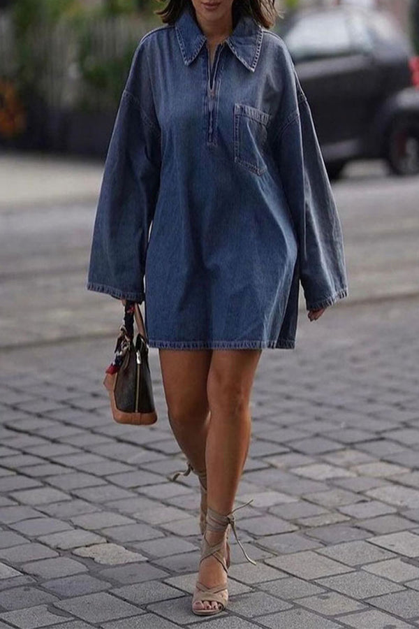 BL0264 Denim Oversized Short Dress