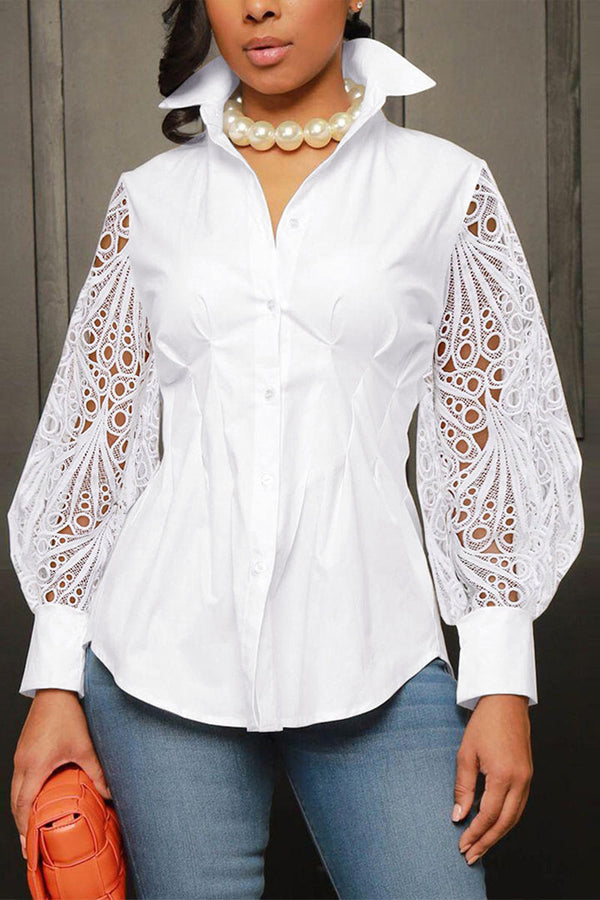 TL0339 Lace Sleeve White Shirt