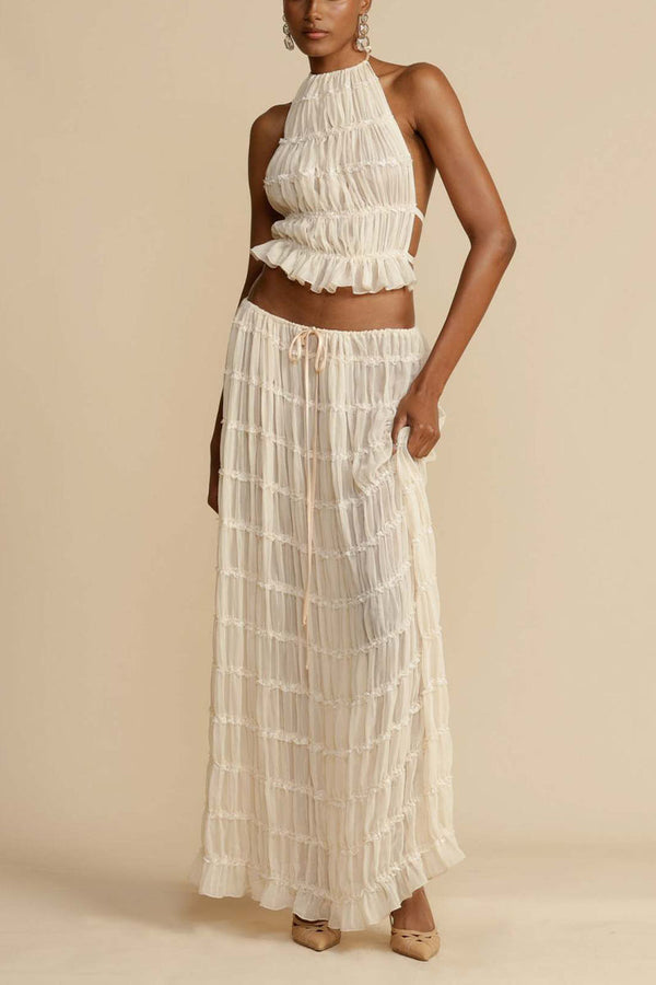 UL661 Halter Top and Pleated Long Skirt Set