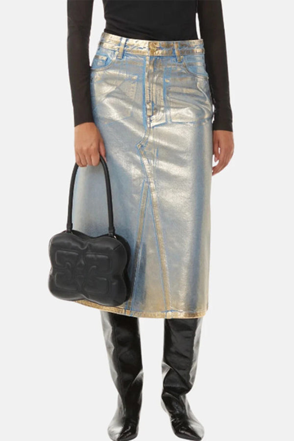 QL682 Metallic A-line Denim Skirt