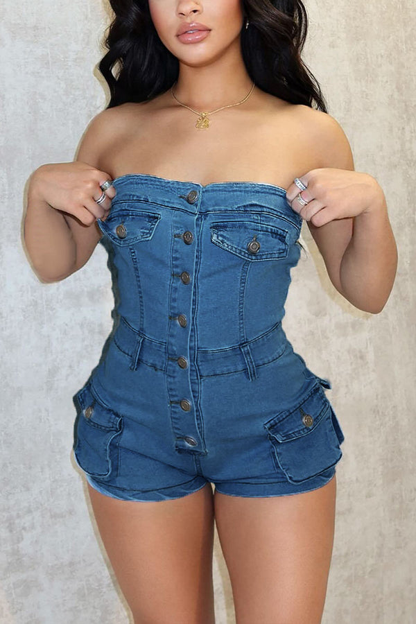 JM0117 Stretch Denim Rompers