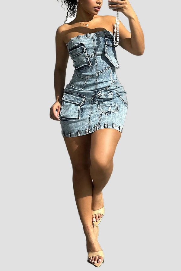 BM0267 Distressed Denim Dress