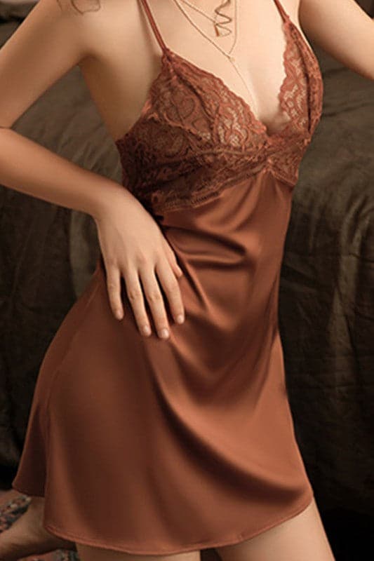 XH802 Nightgown Lace Satin Slip Dress Set