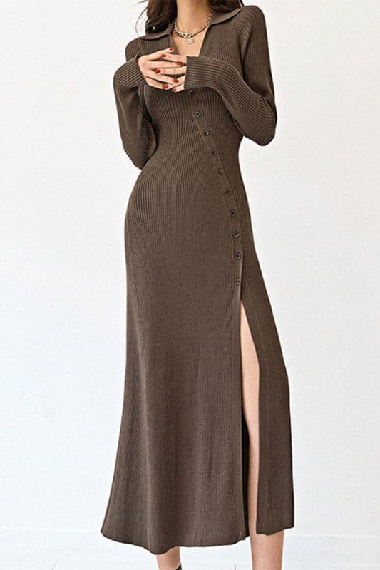 DX880 V neck Sexy Long Slit Dress