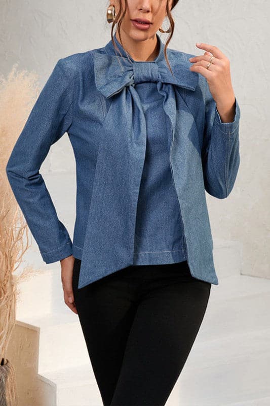 TX883 Denim Bow Tunic Shirt